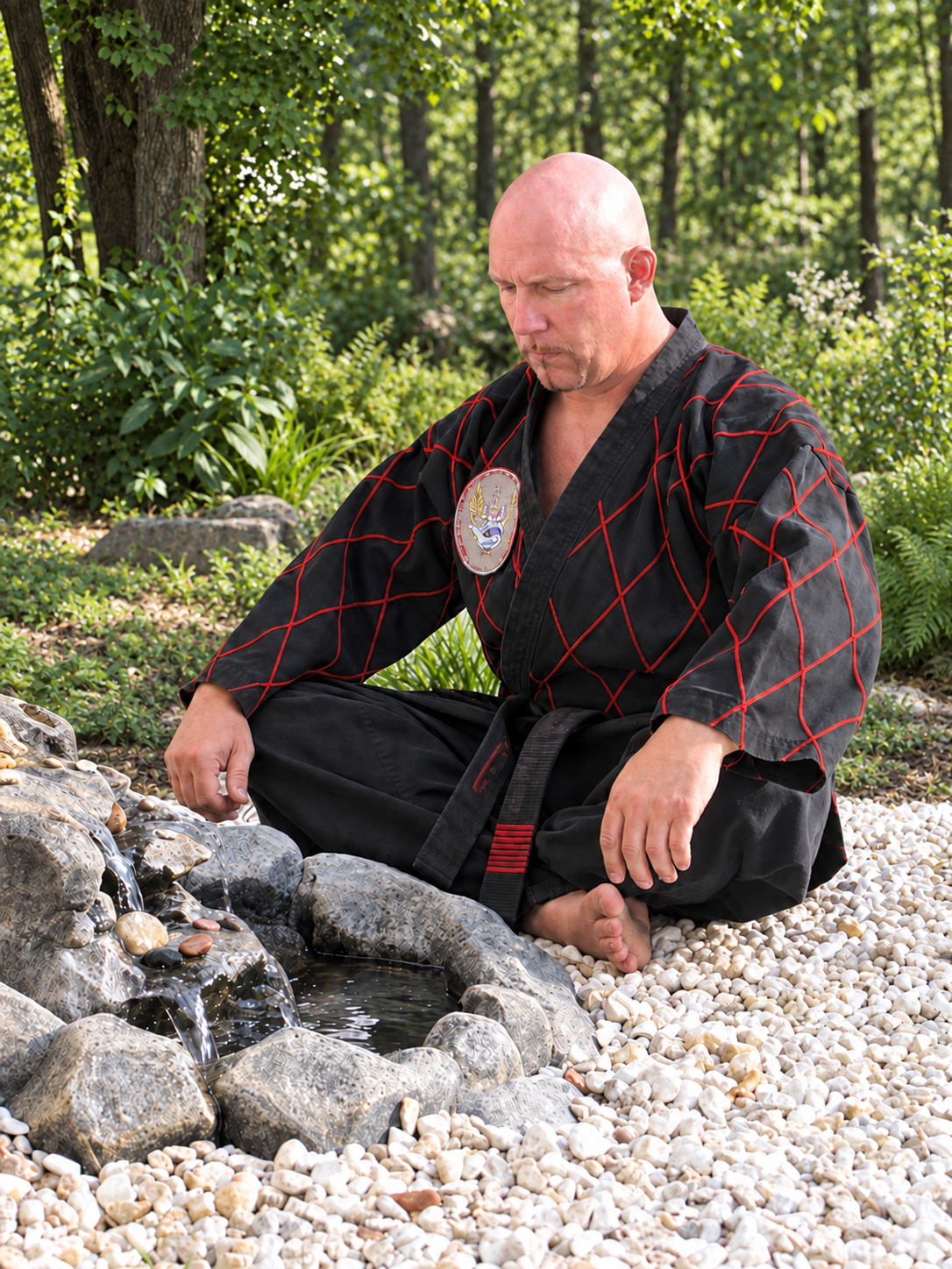 Master Bradd Zullo meditating in his Hapkido uniform